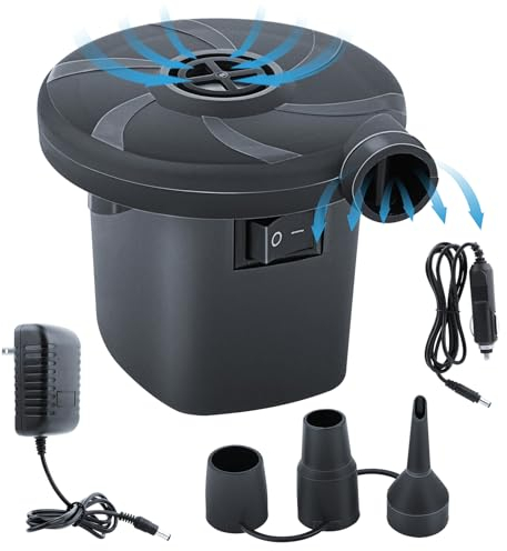 Elektrische Luftpumpe, Tragbare luftpumpe luftmatratze, 2 in 1 Inflate und Deflate,Elektrische Pumpe für Haus und Auto Verwendet Werden, Schnellfüllpumpe mit 3 Luftdüse für Matratze Schlauchboot