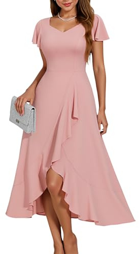 HomRain Women's Blush Pink Bridesmaid Prom Dress Short Sleeves Wedding Guest Prom Dresses for Women Formal Cocktail Party for College Graduation Blush XL