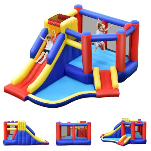 LIFEZEAL Castillo Hinchable Infantil con 2 toboganes, Parque Hinchable con Pared para Escalar, Castillo Inflable para niños con Zona de Salto, Uso Interior y Exterior (sin soplador)