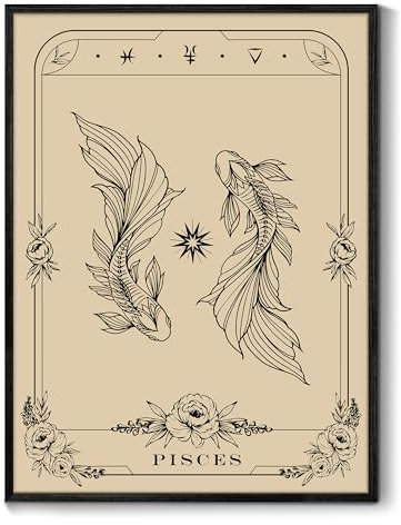MHARTK66 Konstellation Leinwand Bilder mit Rahmen Schwarz, 30x40 cm Fische Tarot Wandbilder Wohnzimmer, Hexe Dunkle Akademie Wandkunst Aesthetic, Gotische Wanddeko Schlafzimmer Desktop Zimmer Flur
