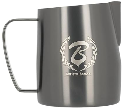 Barista Space Polished Silver Milk Jug optimal für Latte Art mit präziser Ausgusstülle, leicht und handlich, empfohlen von Weltmeistern – silverBlack - 450 ml