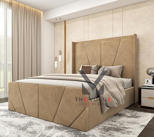 THE VOGUE Interiors Winged Bed Frame | Plush Velvet Bed With Storage | Ottoman Storage Bed Frame | upholstered bed frame (Mink Plush Velvet, 5FT KING)