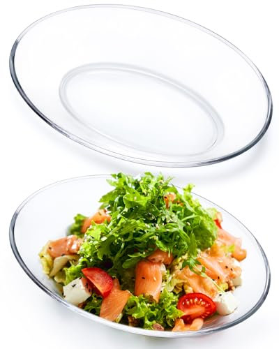 NUTRIUPS 2 Pack Small Tempered Glass Serving Plates, 20 x 14cm Oval Glass Dinner Plates, Small Salad Plates Set of 2, Glass Side Dishes, Mini Serving Trays
