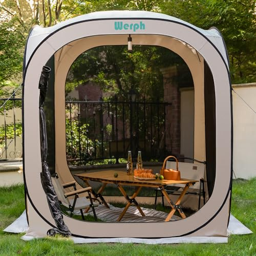 Werph Tenda a baldacchino portatile con zanzariera a rete, 1,8 x 1,8 m, con borsa per il trasporto, per patio, cortile, sport e attività all'aperto, beige