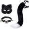 keland Pelzige Katze Fuchs Maske Fuchsschwanz Therian Gear Leder Choker Katzenkostüm Damen (Schwarz)