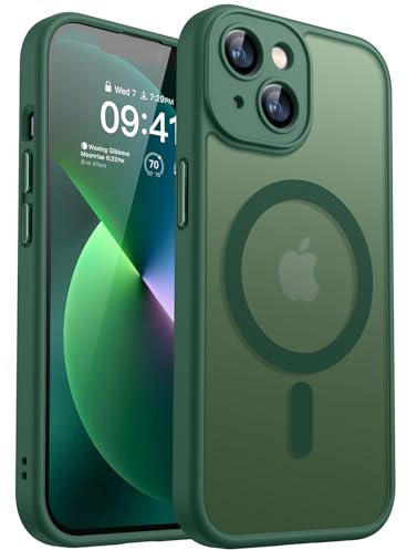 CANSHN 2024 Neu für iPhone 13 Hülle mit Kameraschutz für Magsafe (TOP Militärschutz & Magnetkraft) Extrem Haltbarkeit Hülle iPhone 13 Case Stoßfest, Dunkelgrün