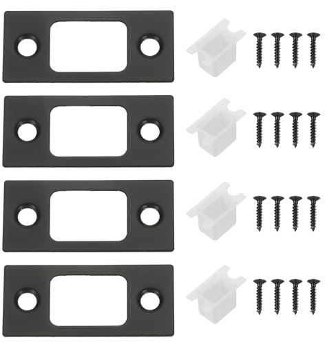 sourcing map Door Deadbolt Strike Plates Stainless Steel Right Angle Strike Door Locks Latch Strike Plate for Exterior Door Reinforce Security Black Pack of 4