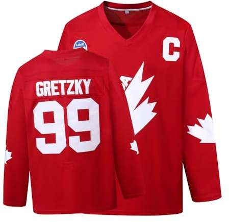 Maglia da Uomo #99 Gretzky Labatt Team Coupe Canada Cup Hockey su Ghiaccio Cucita, Rosso, XX-Large