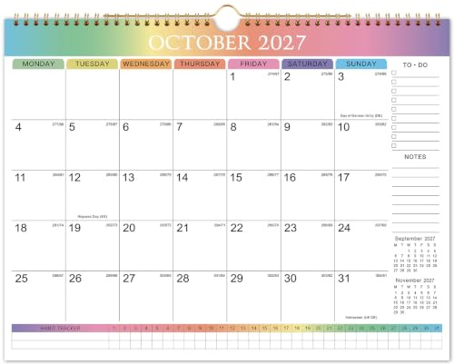 Wall Calendar 2026-2027 - 18 Month Cover Full 2027 Year Rainbow | Jul.26 - Dece.27, Large Monthly Calendar with Habit Tracker, To-Do List & Notes for Family, Office & Planning