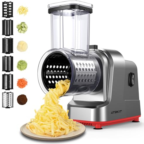 Electric Cheese Grater, Salad Maker With 6 Different Shapes of Blades, 250W Electric Slicer Shredder, Electric Salad Machine for Cheeses, Fruits, Vegetables