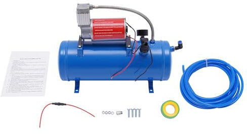 PUDLOR 12V Auto Luftkompressor, 6L Druckluftkompressor Druckluft Kompressor 150psi Max. Arbeitsdruck 38 * 14 * 30 Cm Kupferkernmotor Geräuscharm Langer Schlauch für Automotoren, Fahrräder