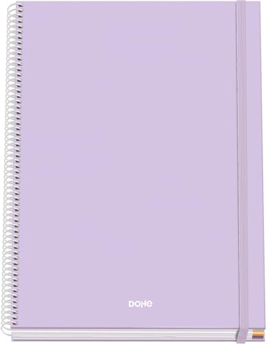 Dohe - Kariertes A4-Heft - 100 Blatt, 90 g/m² Stärke, Größe 22,8x30 cm, Hardcover, Ringverschluss und Gummiband, 5 mm Karos, Schulmaterial - SERENITY Lila