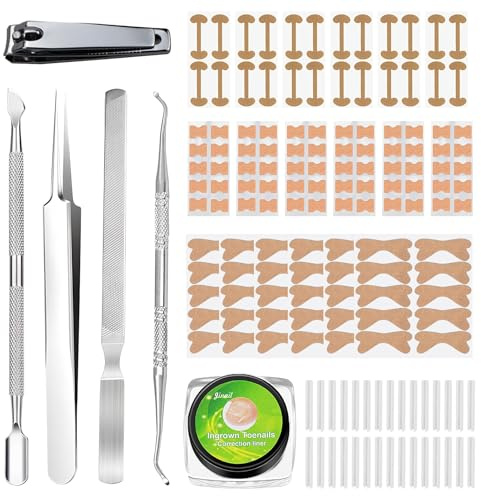 Eingewachsene Zehennägel Set,18 Stück Selbstklebendes Zehennagel Korrektur Patch,Nagelgraben Reparaturpflaster,mit 12 Stück Zehennagelheber,Werkzeugset mit Nagelknipser, Nagelschieber, Nagelfeile,Pinz