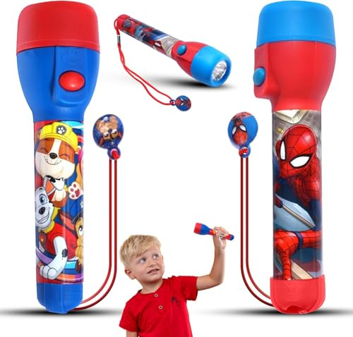 2PCS LED Big Torches for Kids - Spiderman & Paw Patrol - Super Bright Flashlights - Fun Torch Gift Set for Boys & Girls - 16cm - Age 3+