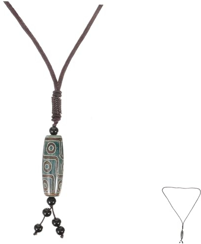 Holibanna Tibetischer Amulett Anhänger Dzi Perlen Halskette Ethnischer Buddhistischer Schmuck Unisex Pullover Kette mit Neun Augen Glücksbringer für Damen und Herren
