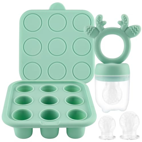 Foydream Chupete Fruta, Alimentador Antiahogo de Fruta, Bandejas para Congelador de Alimentos, 3 Tamaños Tetinas Silicona 4-24 Meses, Mordedores Sin BPA