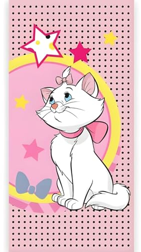 Disney Marie Les Aristochats Serviette de Plage & de Bain 70x140 cm, 100% Coton | Serviette Enfant Douce & Absorbante Idéale pour le Bain, la Plage & la Piscine | Rose Adorable avec Chaton Marie