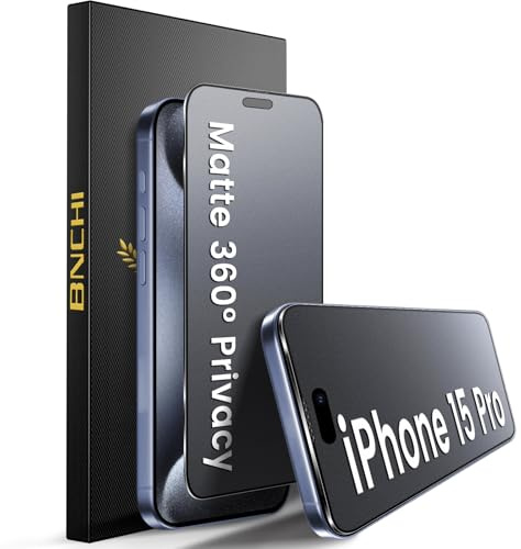 BNCHI 2 Stück 360° Matt Privacy Schutzfolie für iPhone 15 Pro für Panzerglas Sichtschutz, 4 Way Blickschutz Panzer Folie Glas, 9H Matte Schutzfolie,Anti-Fingerabdruck, Blendschutz Screen Protector