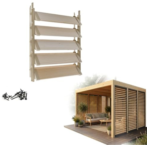 Prestige Ostaszewska Système de bardage de jardin à 5 lames | 50 cm | Couleur : beige, planches : pin naturel | Volets roulants, système de bardage de terrasse/lames mobiles | Plastique, finition de