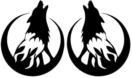 2er-Pack 11x13cm Mond- & Wolf-Vinylaufkleber für Autos, Motorräder, Fenster, Stoßstangen – Einzigartiges Himmelsmotiv | #AZ81 (Schwarz)