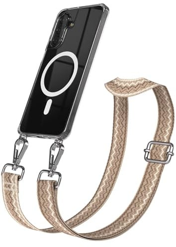 EAZY CASE Handykette - Verstellbares Taschenband kompatibel mit Galaxy A17, Schulterriemen, Handykordel mit Silikon Hülle, Qi Charging kompatibel, Umhängetasche, Hell Braun Braun Silber