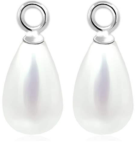Nobel SCHMUCK Charm Anhänger Perle Weiß 925 Sterling Silber für Creole 2 Stück Träne Tropfen