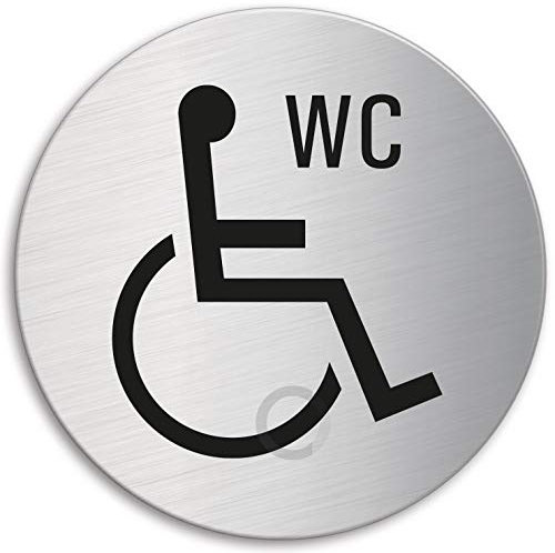 Plaque de Porte en Acier inox brossé - WC Handicapés | Ø 130 mm No.6964
