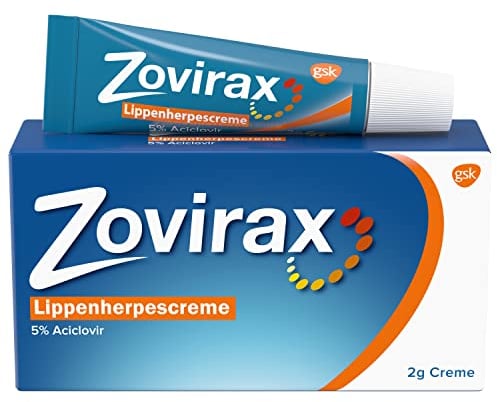Zovirax Lippenherpescreme: Bekämpft die Virenvermehrung, verkürzt die Schmerz und Heilungsdauer. Wirkt ab dem ersten Kribbeln und in der Bläschenphase. Herpescreme. 5 % Aciclovir. 2 g Packung.