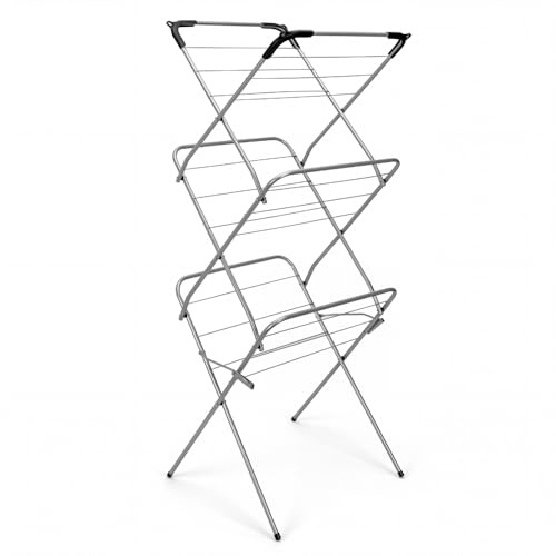 Metaltex 9,5 m extra schmales 3-Tier-Ziehharmonika Wäscheständer Wäschesack, Silber