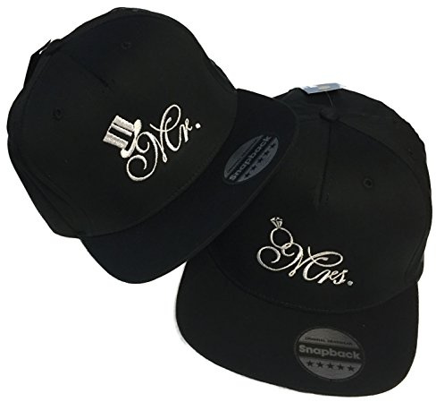 Nashville print factory Snapback Bestickt mit Motiv | Mr. & Mrs. | Mister & Misses Ring & Hut Hochzeit Stickerei Partner-Cap für Sie & Ihn