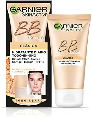 Garnier Skin Active BB Cream Clásica Perfeccionador Prodigioso para Pieles Normales, Tono Claro SPF15 con Vitamina C - 50 ml - 2 unidades