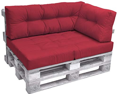 Beautissu Palettenkissen Outdoor Seitenkissen 60 x 40 cm – Auflagen für Paletten Europaletten Palettensofa Palettenmöbel Balkon Palettenpolster Garten Lounge Kissen Outdoor Rot – Elements