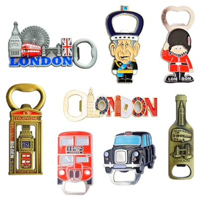 Great Mix of Famous London Icons Fridge Magnet Bottle Openers - Set of 8 (SHOPONICA)