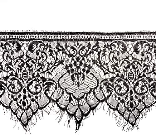 Faden & Nadel 3 Meter Spitze, Spitzenbordüre, Spitzenband in schwarz, 18 cm breit, Muster: Blumen, Ornamente