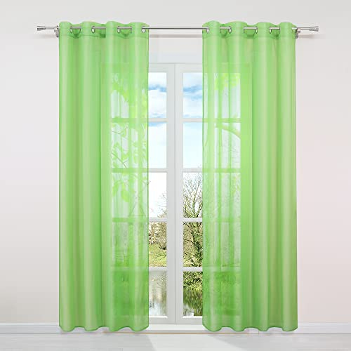 HongYa 1er-Pack Uni Voile Gardine Transparenter Vorhang Schal mit Ösen H/B 225/140 cm Grün