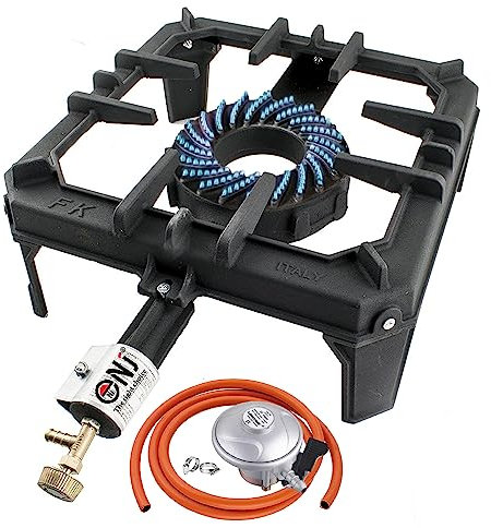 NJ GB-29 Large Gas Boiling Ring Cast Iron Burner Camping Stove Outdoor Catering LPG Cooker 8kW (Butane 21mm Clip-on)