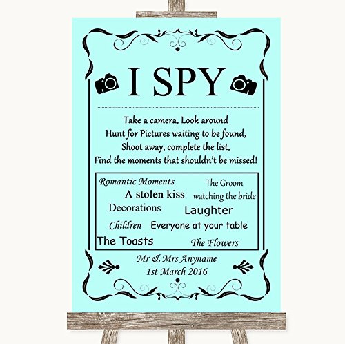 Aqua Wedding Sign Collection Aqua I Spy Disposable Camera Wedding Sign