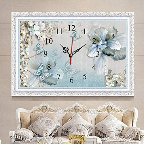 EXQUILEG 5D Diamant Malerei DIY Kristall Diamant Stickerei Painting Kreuzstich Diamond Dekoration-Uhr (Schmetterling 40x60cm)
