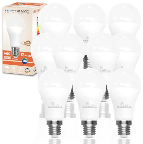 LED ATOMANT Packung mit 10 LED-Lampe E27 Kerze A60 12W, Farbe Kaltweiß, 1300 Lumen