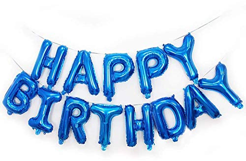 Selbstaufblasende Happy Birthday-Ballons, Wimpelkette, 40,6 cm, Alphabet-Ballons, Partydekoration, glänzend, Blau