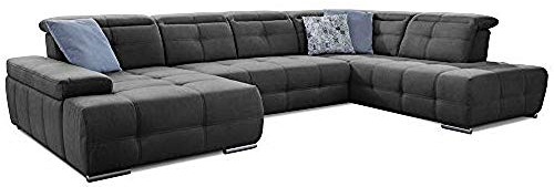 Cavadore Wohnlandschaft Mistrel mit verstellbaren Kopfteilen / U-Form Sofa mit leichter Fleckentfernung dank Soft Clean / Geeignet für Haushalte mit Kindern, Haustieren /343 x 77 x 228 / dunkelgrau