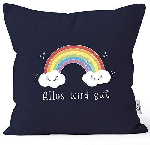 MoonWorks® Kissen-Bezug Regenbogen Alles Wird gut Mutmacher Geschenk Trost Aufmunterung positiv Denken durchhalten Navy Unisize