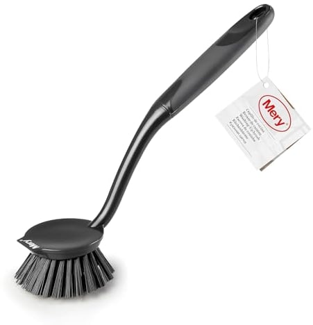 Mery - Cepillo de Cocina Multifuncional, Mango Ergonómico Soft-Touch, Limpiador de Superficies Antiadhesivas, No Raya, Rascador Integrado para Restos Incrustados, Color Gris Oscuro, Medidas 27x6x3.8cm