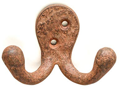 Antikas - Doppelter Garderobenhaken, Doppelhaken in oxidiertem Eisen, Wandhaken