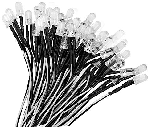 YIXISI 50 Stücke Vorverdrahtete LED, Dioden Licht, 12V vorverdrahtetes Licht, 5mm LEDs, 20cm Vorverdrahtetes Licht, Kaltes Weiß