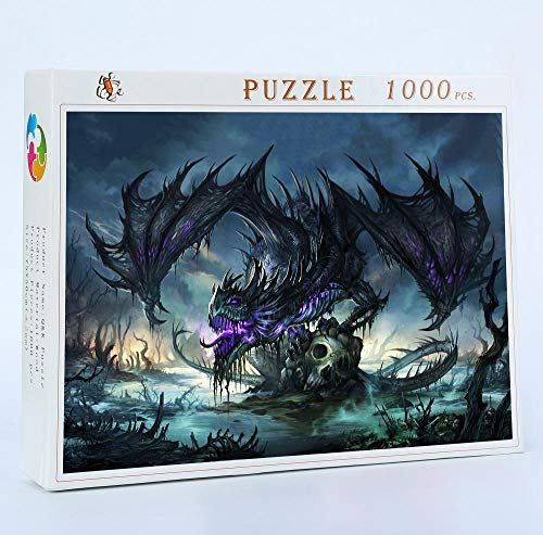 TWYYDP Holz Puzzle 1000 Teile Für Erwachsene,Kann Als Wanddekoration Verwendet Werden - Lila Drache Auf Schädel