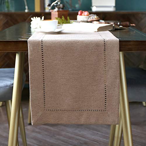 Exquisites Leinengewebe Exquisites Lasergeschnittenes Muster Tischläufer Beige Orange Grün Kaffee Farbe Grau Optional (Kaffeefarbe, 35 x 140 cm)