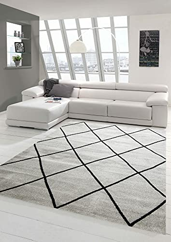 Teppich-Traum Skandinavischer Stil Wohnzimmerteppich Rautenmuster - pflegeleicht - dunkelgrau schwarz Größe 160x230 cm