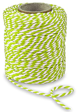PRÄSENT BAUMWOLLKORDEL hellgrün/weiß, 50 m Kordelband aus Naturmaterial, 2 mm Breite, zweifarbige Geschenkkordel zum Basteln und Dekorieren, biologisch abbaubar