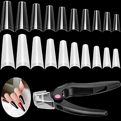 1000 Stück Ballerina Nagelspitzen Nägel, Acryl Künstlich Nagelspitzen Lange für DIY Nagel Salon Nagelladen - 10 Größen, Natürlich und Klar